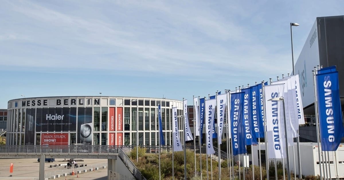 Samsung flags outside messe Berlin