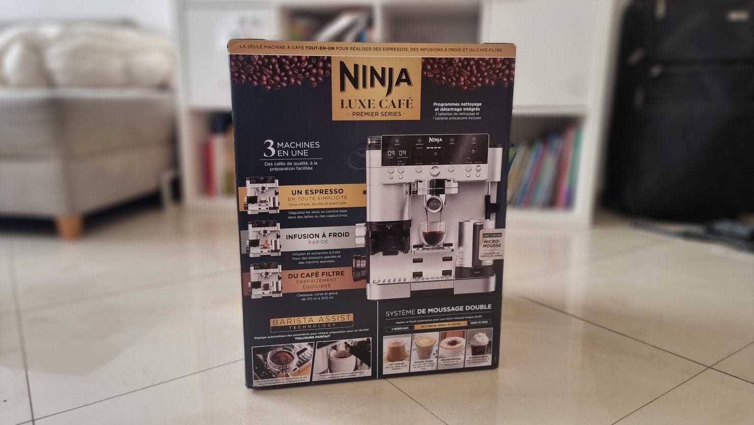 מארז מכונת קפה Ninja Luxe Café ES601 Premier Series - מבט על הקופסה ופירוט התכונות