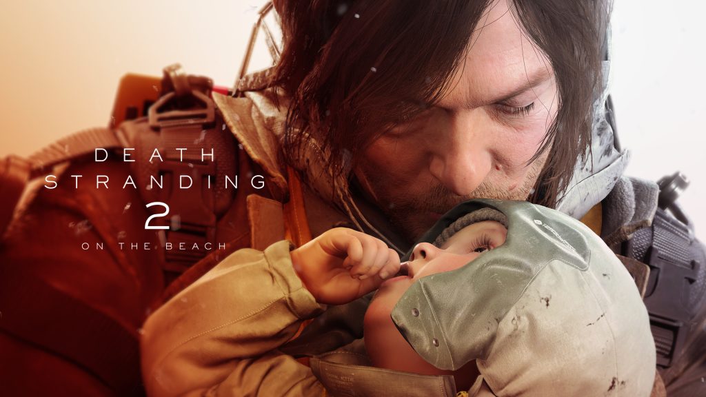 Death Stranding 2: On The Beach - סאם פורטר ברידג'ס מנשק את ראשו של תינוק הלבוש בברדס מגן