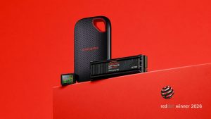 Sandisk Red Dot Design Awards 2026 - כונן SSD פנימי מדגם SanDisk Optimus GX Pro PCIe 5.0 וכונן SSD חיצוני נייד של סנדיסק בתצוגת זכייה