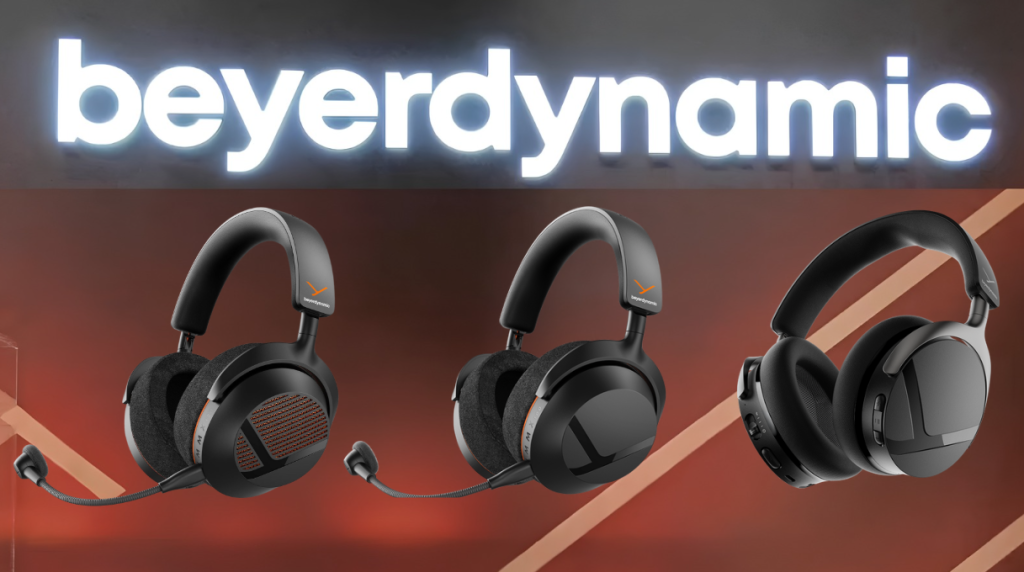 Beyerdynamic AVENTHO Y - שלושה דגמי אוזניות גיימינג ואודיו מתחת לשלט מואר של המותג